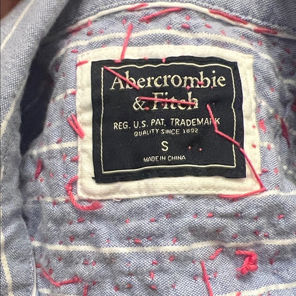 Abercrombie & Fitch Blue Striped Shirt with pink Embroidery - Picture 6 of 6